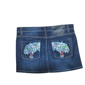 Ed Hardy By Christian Audigier Leopard Embellished Denim Mini Skirt